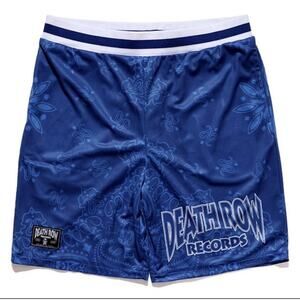 Death Row Records Blue Bandana Satin Basketball Shorts - XL
